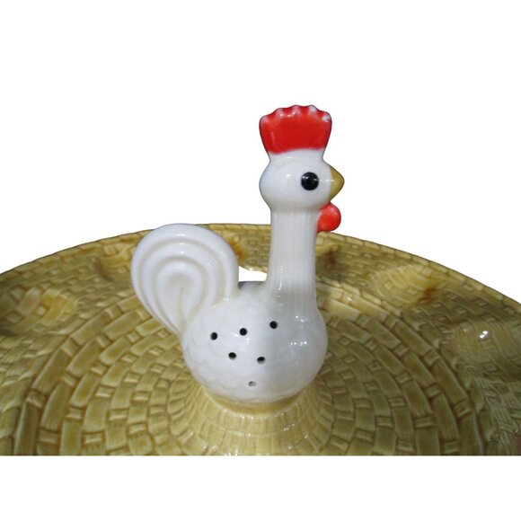 Vintage Ceramic Rooster Hen Chicken Basket Weave Deviled Egg Plate EUC - Picture 10 of 16